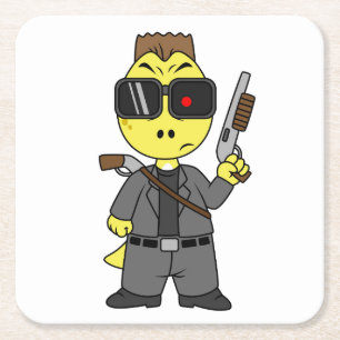 Porta-copo De Papel Quadrado Tyrannosaurus Rex Vestido Como Terminador.