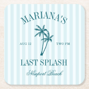Porta-copo De Papel Quadrado Último Salpico Azul Turquesa Palmeiras Despedida d