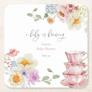 Porta-copo De Papel Quadrado Um Bebê está criando Chá de fraldas de chá de flor