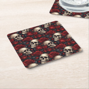 Porta-copo De Papel Quadrado Um desenho da série A Skull and Roses 10