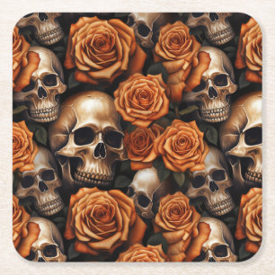 Porta-copo De Papel Quadrado Um desenho da série A Skull and Roses 9