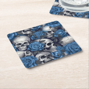 Porta-copo De Papel Quadrado Um design da série A Skull and Roses 12