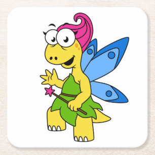 Porta-copo De Papel Quadrado Um Dinossauro Fairysaur De Cartoon.