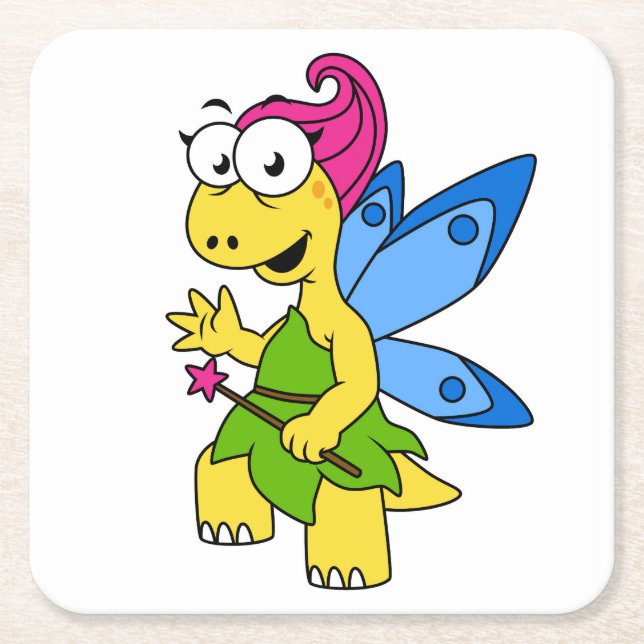 Porta-copo De Papel Quadrado Um Dinossauro Fairysaur De Cartoon. (Frente)