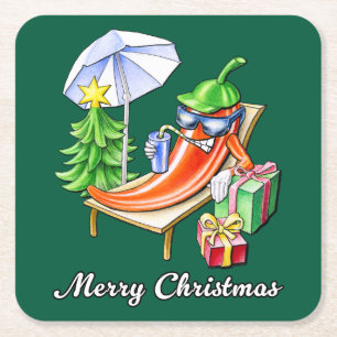 Porta-copo De Papel Quadrado Um Feliz Natal em Sunshade e Tree