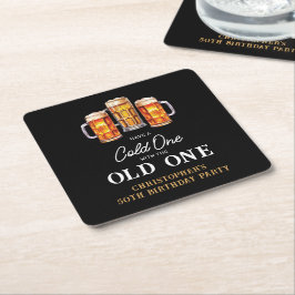 Porta-copo De Papel Quadrado Um Frio Com A Cerveja Do Velho Aniversário De 50 A