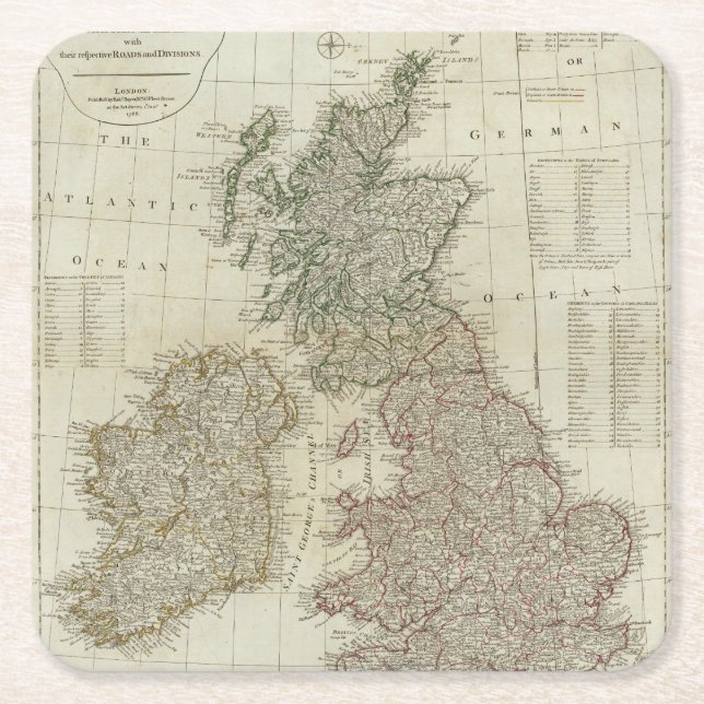 Porta-copo De Papel Quadrado Um mapa completo das ilhas britânicas (Frente)