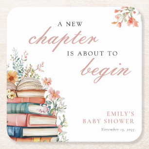 Porta-copo De Papel Quadrado Um Novo Capítulo Floral Baby Shower
