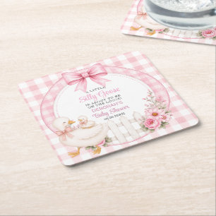 Porta-copo De Papel Quadrado Um Pequeno Chá de Bebê Cottagecore Rosa de Ganso B