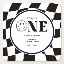 Porta-copo De Papel Quadrado Um primeiro aniversario Feliz do Cara Feliz