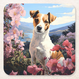 Porta-copo De Papel Quadrado Uma Haven Floral de Jack Russell Terrier