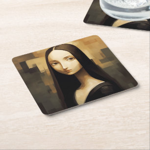 Porta-copo De Papel Quadrado Uma Mona Lisa reimaginou, um clássico, mas também