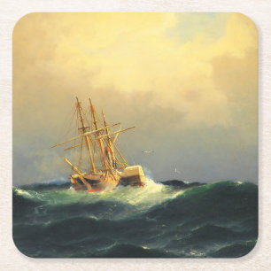 Porta-copo De Papel Quadrado Uma nave de vapor em uma tempestade no oceano Atlâ