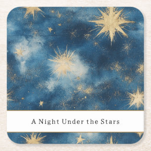 Porta-copo De Papel Quadrado Uma Noite Sob as Estrelas Casamento Azul Celestial