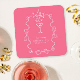 Porta-copo De Papel Quadrado Uma Pequena Festa de aniversário Cor-de-Rosa Desen