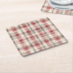 Porta-copo De Papel Quadrado Uma Série de Design Floral de Tartan Natal #15