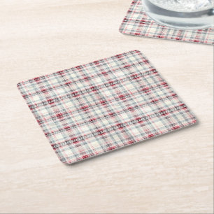 Porta-copo De Papel Quadrado Uma Série de Design Floral de Tartan Natal #24