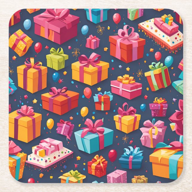 Porta-copo De Papel Quadrado Une pluie de cadeaux (Frente)