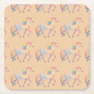 Porta-copo De Papel Quadrado Unicórnio Arco-Íris Mágico Personalizado