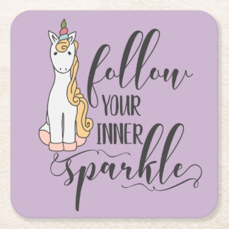 Porta-copo De Papel Quadrado Unicórnio Siga seu partido Inner Sparkle (Color)