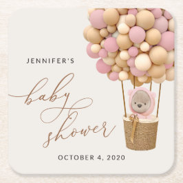 Porta-copo De Papel Quadrado Urso, Balões Rosa, Balão de Ar Quente, Chá de fral