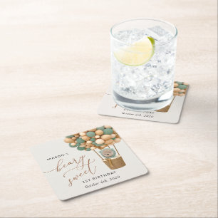 Porta-copo De Papel Quadrado Urso Bonito, Balões Verdes, Primeiro Aniversário