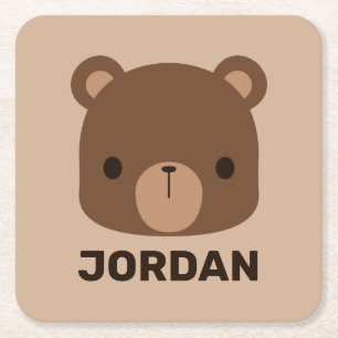 Porta-copo De Papel Quadrado Urso Castanho Bonito com Nome Personalizado