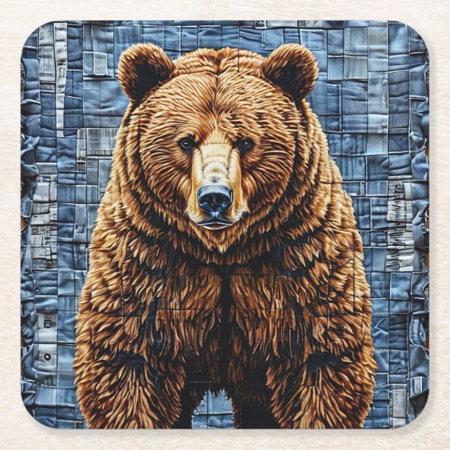 Porta-copo De Papel Quadrado Urso cinzento (Frente)