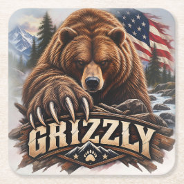 Porta-copo De Papel Quadrado Urso Cinzento - Selvagem Americano