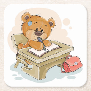 Porta-copo De Papel Quadrado Urso de Cartoon Bonito Escrevendo Livro