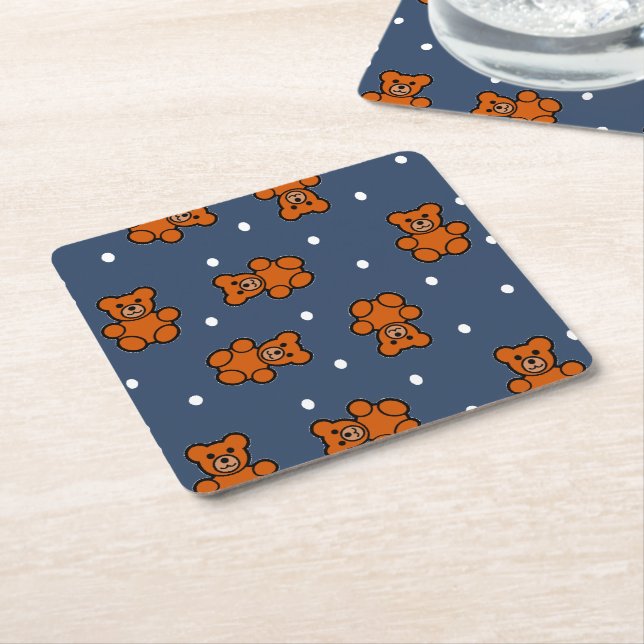 Porta-copo De Papel Quadrado Urso de pelúcia bonito na bolinhas (Inclinado)