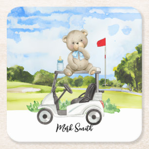 Porta-copo De Papel Quadrado Urso de pelúcia de golfe em carrinho de golfe para