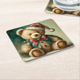 Porta-copo De Papel Quadrado Urso de pelúcia de Natal vintage
