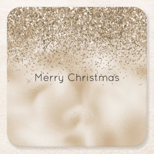 Porta-copo De Papel Quadrado Urso de Pelúcia Marrom Dourado Glam Brilho Natal  