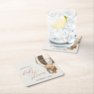 Porta-copo De Papel Quadrado Urso de Teddy, Balão de Ar Quente Castanho, Chá de