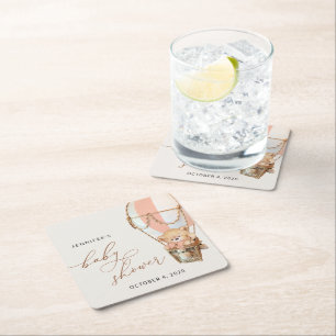 Porta-copo De Papel Quadrado Urso de Teddy, Balão de Ar Quente Rosa, Chá de fra