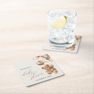 Porta-copo De Papel Quadrado Urso De Teddy, Urso De Bebê, Balões Marrons, Chá d