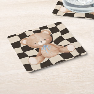 Porta-copo De Papel Quadrado Urso do chá de fraldas no Lunchedo da placa de xad