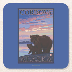 Porta-copo De Papel Quadrado Urso e Cub - Cordova, Alaska