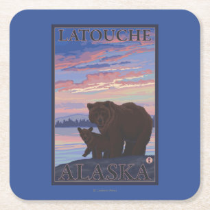 Porta-copo De Papel Quadrado Urso e Cub - Latouche, Alaska