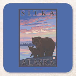 Porta-copo De Papel Quadrado Urso e Cub - Sitka, Alaska