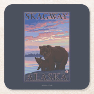 Porta-copo De Papel Quadrado Urso e Cub - Skagway, Alaska