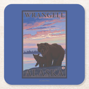 Porta-copo De Papel Quadrado Urso e Cub - Wrangell, Alaska