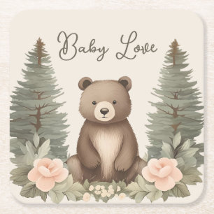 Porta-copo De Papel Quadrado Urso Florestal da Madeira