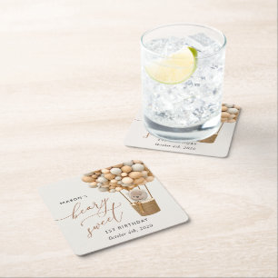 Porta-copo De Papel Quadrado Urso Gelado, Balões de Beige, Primeiro Aniversário