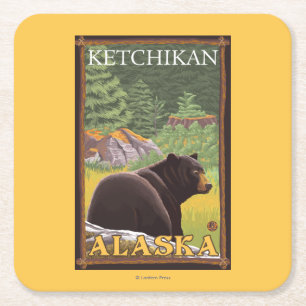 Porta-copo De Papel Quadrado Urso Negro na Floresta - Ketchikan, Alaska