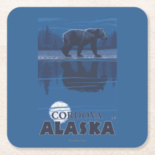 Porta-copo De Papel Quadrado Urso no luar - Cordova, Alaska