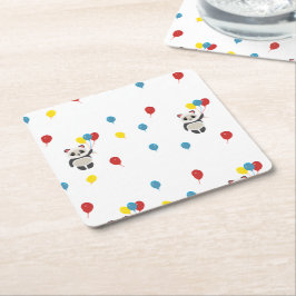 Porta-copo De Papel Quadrado Urso-Panda com balões brancos