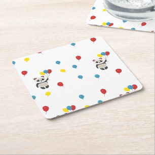 Porta-copo De Papel Quadrado Urso-Panda com balões brancos