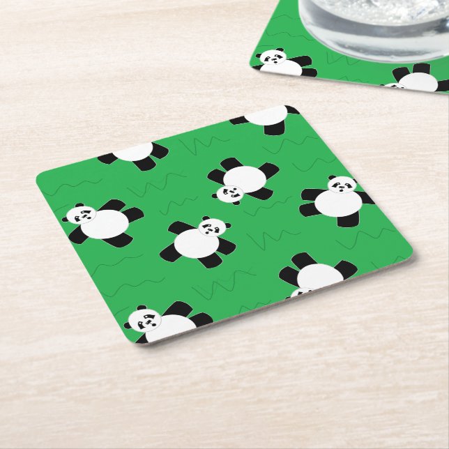 Porta-copo De Papel Quadrado Urso-panda com erva (Inclinado)